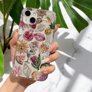 Boho Colourful Fruit Phone Case Clear Floral Sunfruit Design Protective Cover for iPhone 16 15 14 13 12 11 Pro Max XR X XS 7 8 image 2