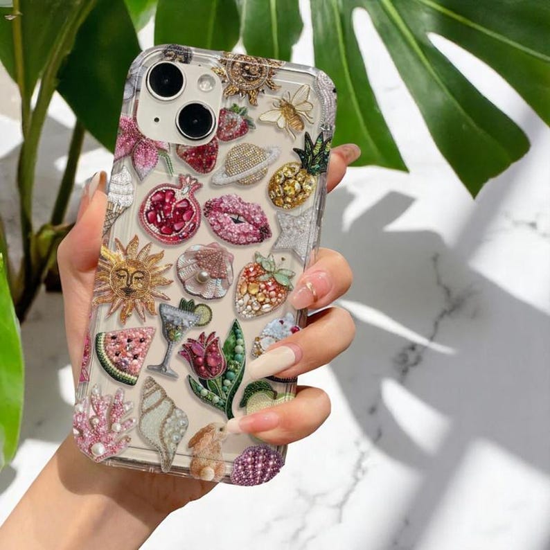 Boho Colourful Fruit Phone Case Clear Floral Sunfruit Design Protective Cover for iPhone 16 15 14 13 12 11 Pro Max XR X XS 7 8 image 2