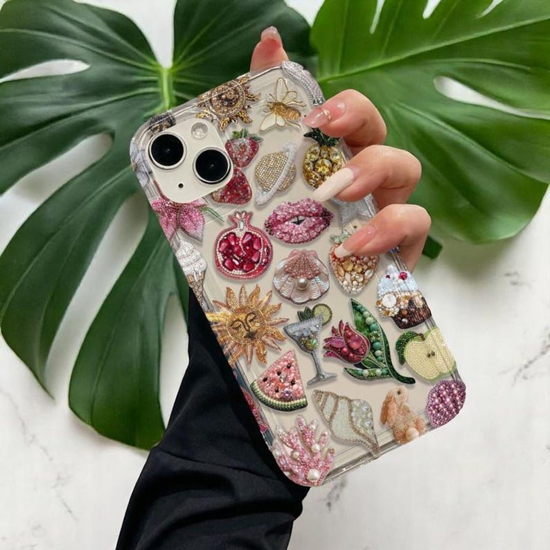 Boho Colourful Fruit Phone Case Clear Floral Sunfruit Design Protective Cover for iPhone 16 15 14 13 12 11 Pro Max XR X XS 7 8 image 1