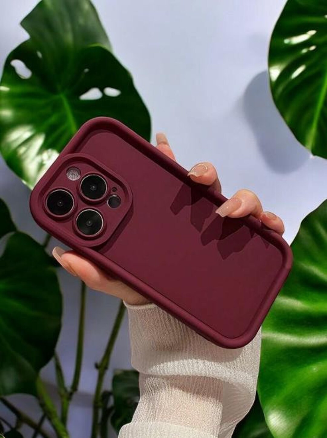 Simple Thick Burgundy Phone Case for iPhone 16 15 14 13 12 11 Pro Max