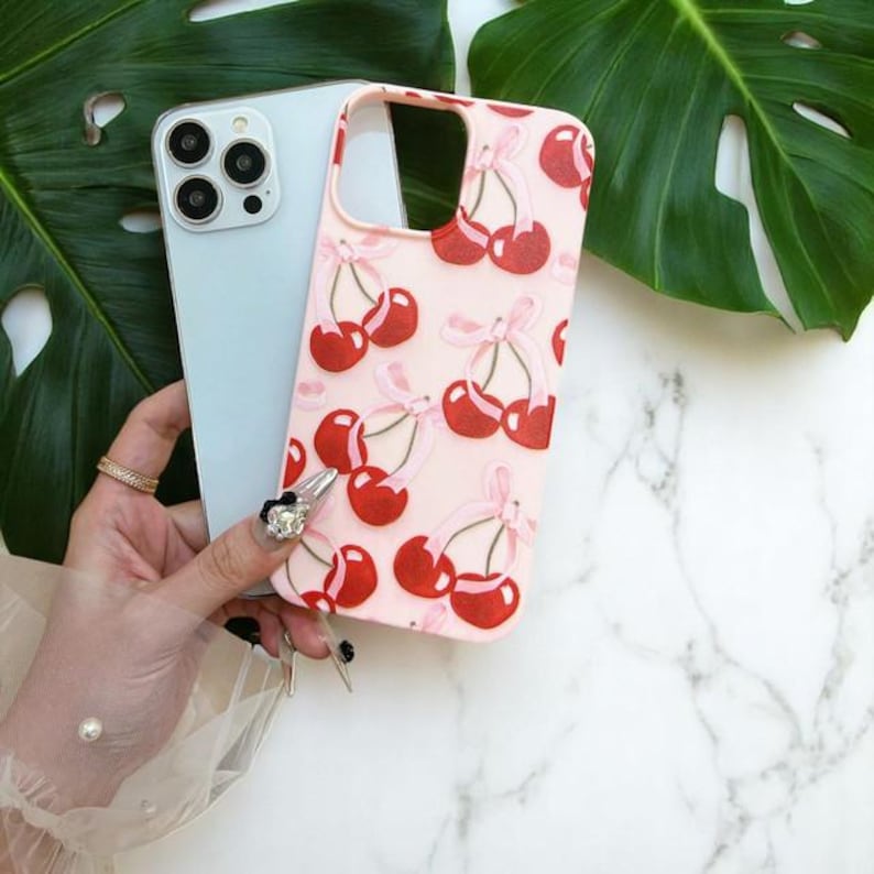 Cherry Pattern Pink Phone Case Cute Fruit Design Protective Cover Girls Gift iPhone Case for iPhone 16 15 14 13 12 11 Pro Max XR X XS image 2