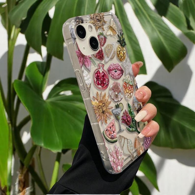 Boho Colourful Fruit Phone Case Clear Floral Sunfruit Design Protective Cover for iPhone 16 15 14 13 12 11 Pro Max XR X XS 7 8 image 3