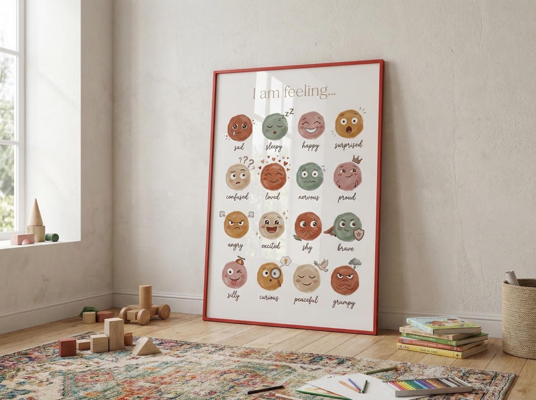 Feelings Chart Print, Kids Emotions Wall Art , Montessori Toddler ...