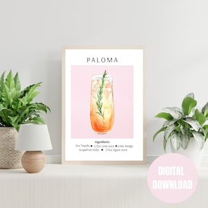 Paloma Drink Art Print Bar Cart Decor Cocktail Post/ Signature Drink Sign/ Trendy Wall Art/ Minimalist Elegant/ Kitchen Wall Art