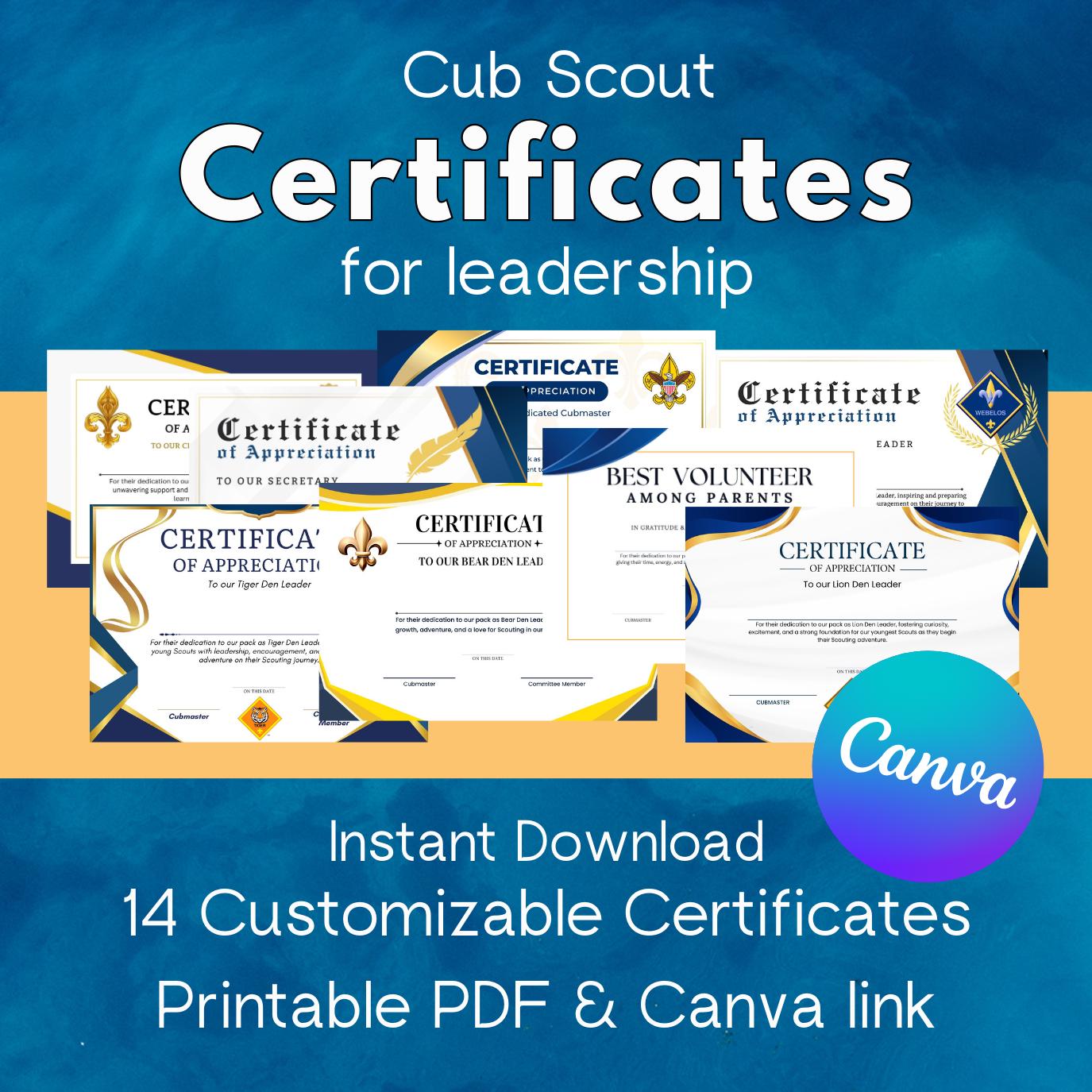 cub-scout-den-leader-appreciation-certificate-etsy for Free Printable Cub Scout Certificates Cub Scout Den Leader Appreciation Certificate - Etsy for Free Printable Cub Scout Certificates
