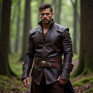 Men&#39;s Medieval Leather Tunic Outfit | Fantasy Warrior Costume Look | Dark Brown LARP Combat Attire | Renaissance Faire Belted Armor Style