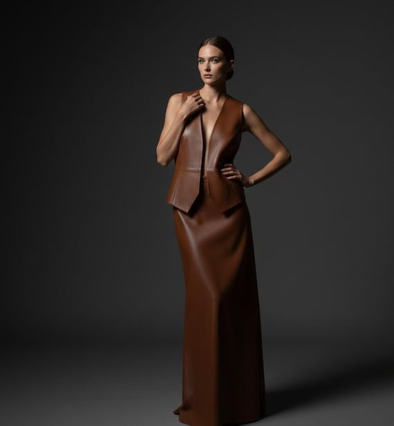 leather two piece dress La Femme 24026 Dress 0 / Black*