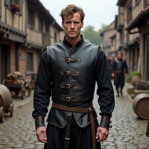 Black Viking Buckle Vest | Men&#39;s Medieval Leather Armor | Renaissance Warrior Tunic | LARP Fantasy Costume | Gothic Steampunk Outfit