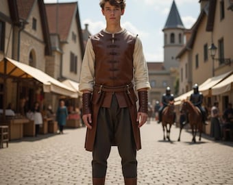 Medieval Halloween Leather Vest | Renaissance Fantasy Costume | Laced Gambeson Doublet Top | Historical Cosplay Armor | Men's Viking Attire