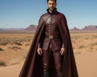 Mittelalterliches Cosplay-Set aus weinrotem Leder in dunkelbraun für Herren