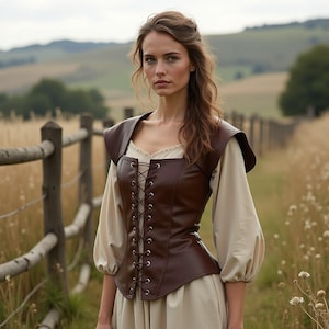 corsage médiéval viking | Gilet corset en cuir marron | surbuste à lacets Renaissance | Festival fantastique haut | Vêtement steampunk historique