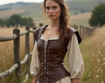 Medieval Viking Bodice | Brown Leather Corset Vest | Renaissance Lace-Up Overbust | Fantasy Festival Top | Historical Steampunk Garment