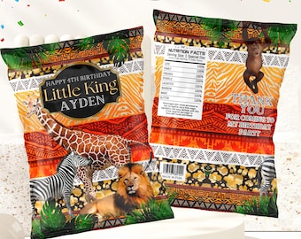 Safari Jungle Chip Bag Template: Printable Party Favor (Canva Editable, PDF Download)