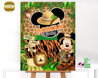 Safari Jungle Birthday Poster: Editable Animal Party Sign (Digital File) B026
