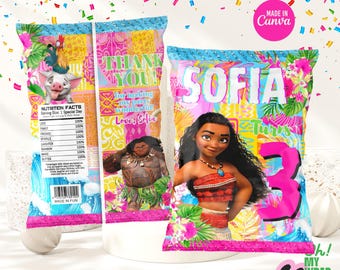Moana Kids Chip Bag Label Kids Chip Bag Kids Chip Template Kids Chip Bag Canva Template B006