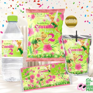 Tinker Bell Kids party favors template Kids chip bag label kids pink bottle wrapper Editable Template Digital File B019