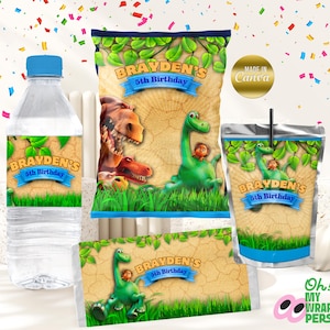 Good dinosaur party kit arlo birthday bundle good dinosaur favors good dinosaur labels Editable canva Template Digital File B022