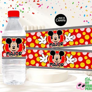 Mickey Mouse Polka dolt Kids Water bottle label Kids water label Kids water label Template Kids water bottle label Canva Template B015