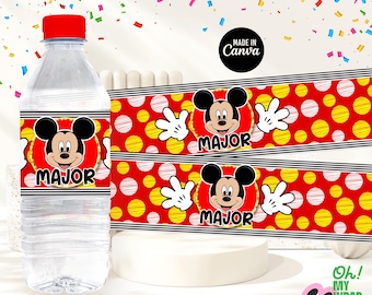 Mickey Mouse Polka dolt Kids Water bottle label Kids water label Kids water label Template Kids water bottle label Canva Template B015