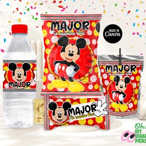 Mickey Mouse Polka Dots Bundle kit Kids party favors template Kids chip bag label kids bottle wrapper Editable Template Digital File B015