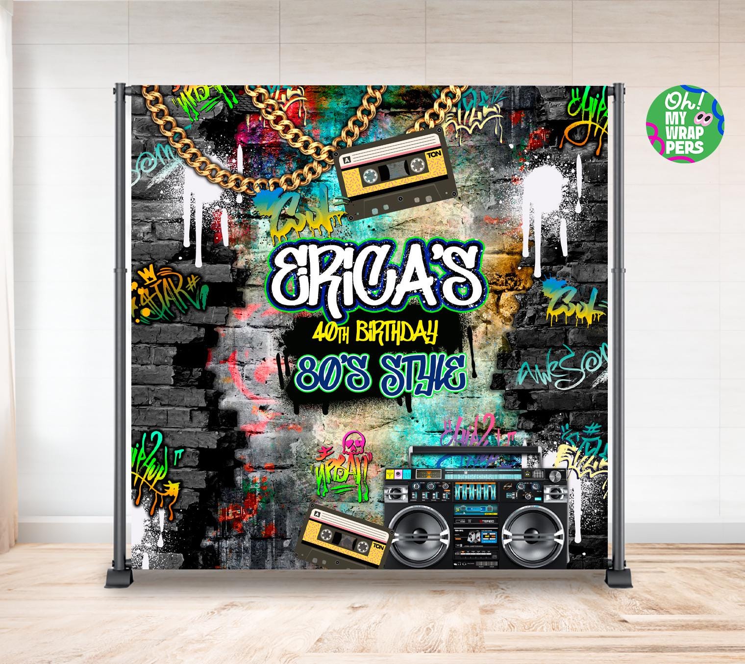Toile De Fond Fête Années 90 Graffiti - Décor Mural Rétro Pour Anniversaire, Soirée, Photographie (210x150 Cm)