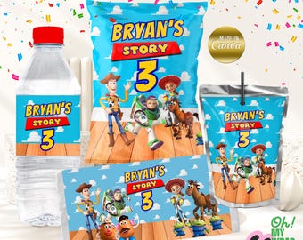 Paquete de recuerdos de fiesta de Toy Story: Tema de Woody, bolsa de papas fritas y etiquetas para botellas (archivo digital) B029