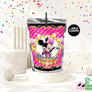 Minnie Mouse gold hot pink Kids Juice Pouch Label Kids Juice Pouch Kids Juice Template Kids Juice Pouch Canva Template B011