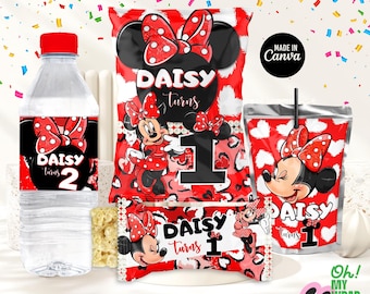 Kids party favors template Kids chip bag label kids pink bottle wrapper Editable Template Digital File B008