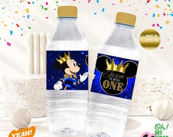 Mickey Mouse prince royal bottle label Kids water label Kids water bottle label Template Kids water bottle label Canva Template B002