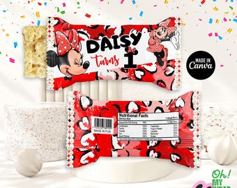 Minnie Mouse Rice Treats Template Minnie Rice Treats Label Minnie Birthday Rice Treats DIGITAL FILE ONLY Editable template B008