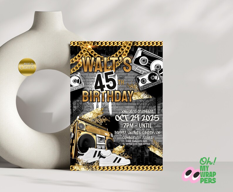 Old School Invitation, 90s Hip Hop Birthday Party, Graffiti Style ...