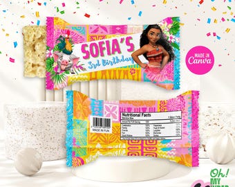 Moana Rice Treats Template Moana Tropical Rice Treats Label Moana Birthday Rice Treats DIGITAL FILE ONLY Editable template B006