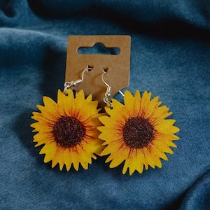 Wooden Sunflower Earrings: Lightweight Hypoallergenic Gift