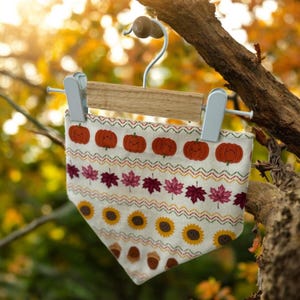 Fall Dog Bandana: Pumpkins, Sunflowers & Acorns - Snap-On Cotton Pet Scarf