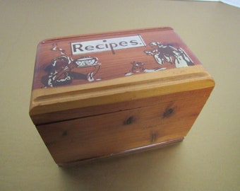 Vintage Wooden Recipe Box w/ Category Diviers & Blank Cards Lake of Ozarks Stamp