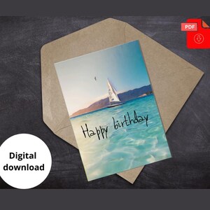 Jolie carte d’anniversaire voilier - carte de vœux unique imprimable - Téléchargement numérique de l’océan - PDF anglais