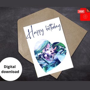 Jolie carte d’anniversaire chat dans l'arbre – PDF imprimable - carte de vœux unique - Carte de joyeux anniversaire - anglais