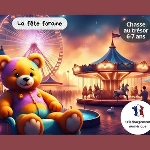Treasure hunt for 6/7 year olds The funfair in French - games and activities - downloadable PDF - entertainment for groups of children