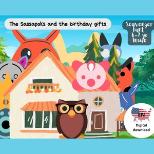 Treasure hunt in English for 6/7 year olds - mystery and fun game - downloadable PDF - The Sassapoks and birthday presents
