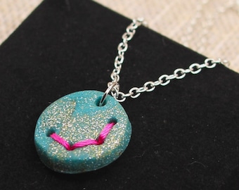 Polymer clay and silk thread pendant necklace