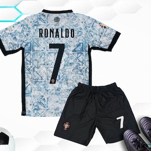 Great Gift Portugal Jersey, Soccer Jersey, Ronaldo 2024 Boys & Girls Football League Away Youth Kids Unisex Children Set Shirt and Short