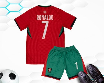 Great Gift Portugal Jersey, Soccer Jersey, Ronaldo 2024 Boys & Girls Football League Home Jersey Youth Kids Unisex Children Shirt and Short