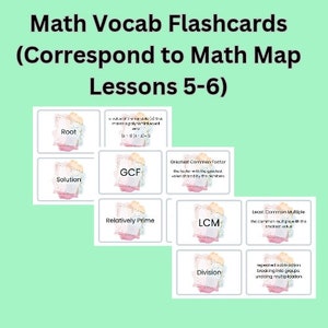 Tarjetas didácticas de vocabulario matemático (corresponden a las lecciones 5 y 6 de The Math Map de CC)