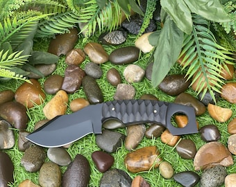 High Carbon Steel Guthook Knife Blank: Black Powder Coated Blade