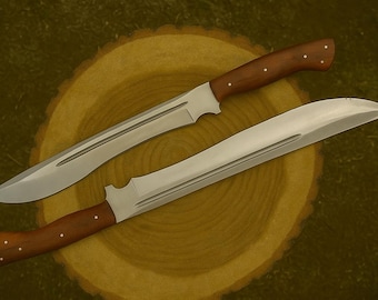 Handmade Bowie Hunting Knife: Rosewood Handle, Leather Sheath