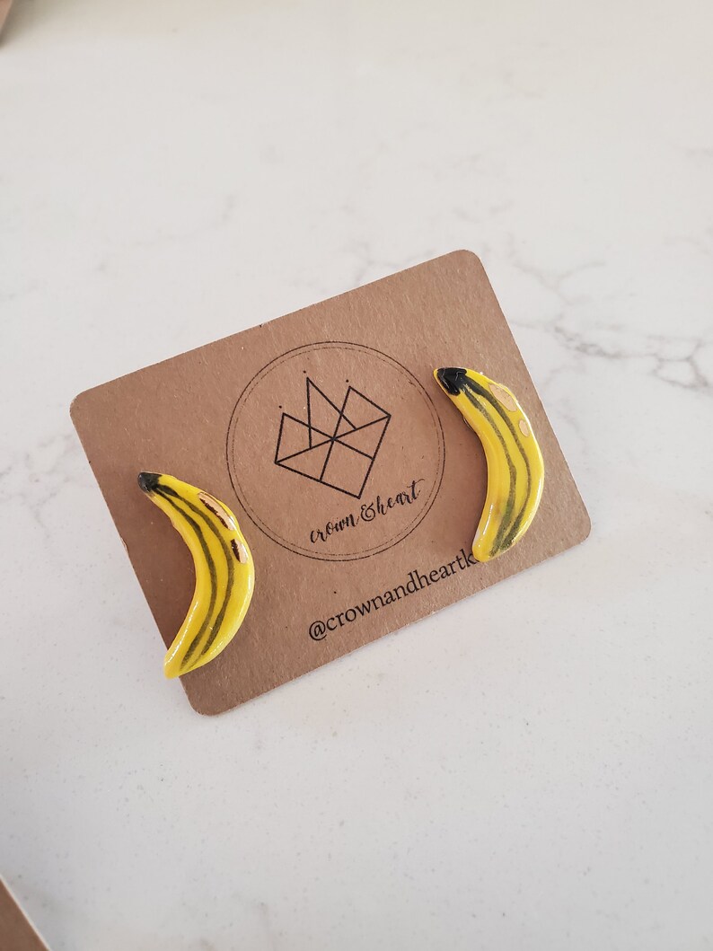 Boho Warhol Studs Cute Studs Fruit Earrings Fun Studs Banana Studs Colorful Stud Earrings Funky Studs Porcelain Jewelry