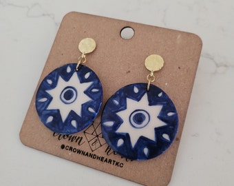 pueblo inspired statement earrings circle:sunburst *MADE TO ORDER* porcelain ceramic handmade handpainted