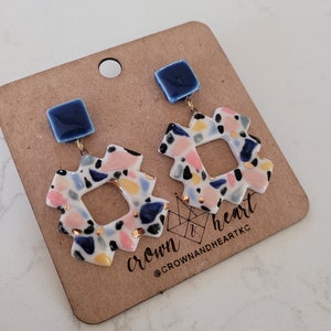 square terrazzo geometric cut-out earrings MADE TO ORDER image 2