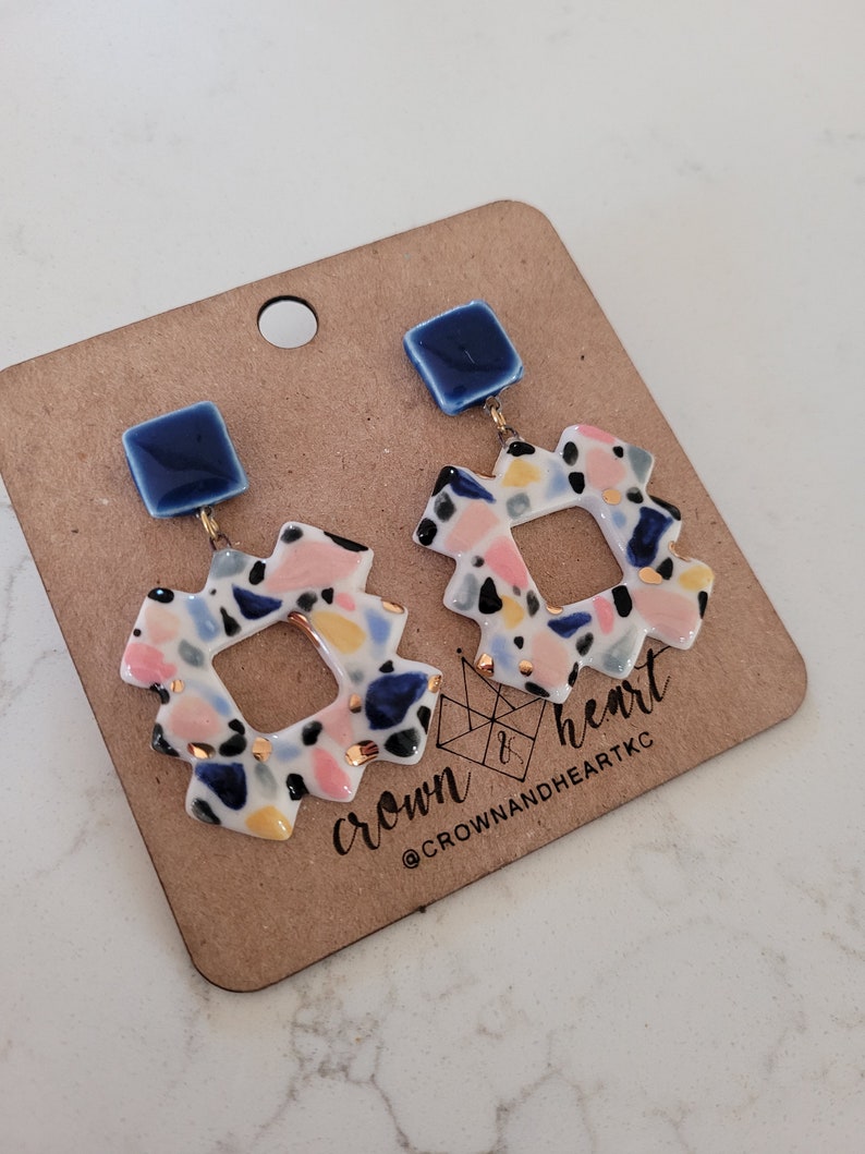 square terrazzo geometric cut-out earrings MADE TO ORDER image 2
