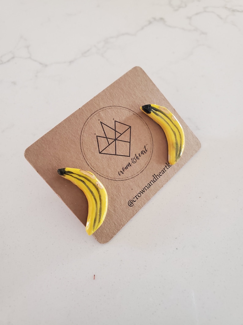Boho Warhol Studs Cute Studs Fruit Earrings Fun Studs Banana Studs Colorful Stud Earrings Funky Studs Porcelain Jewelry